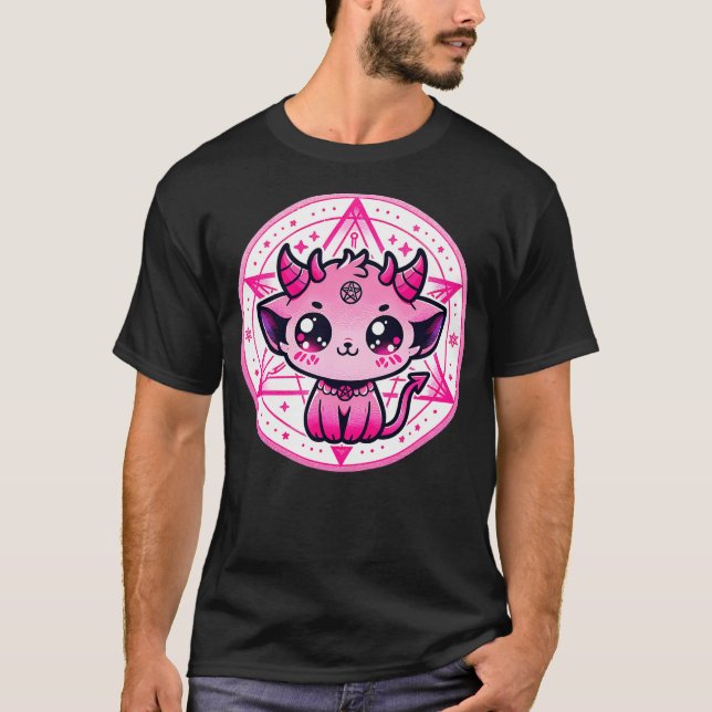 Camiseta Cute Baphomet Satanic Cat and Artistic Gothic Kawa (Anverso)