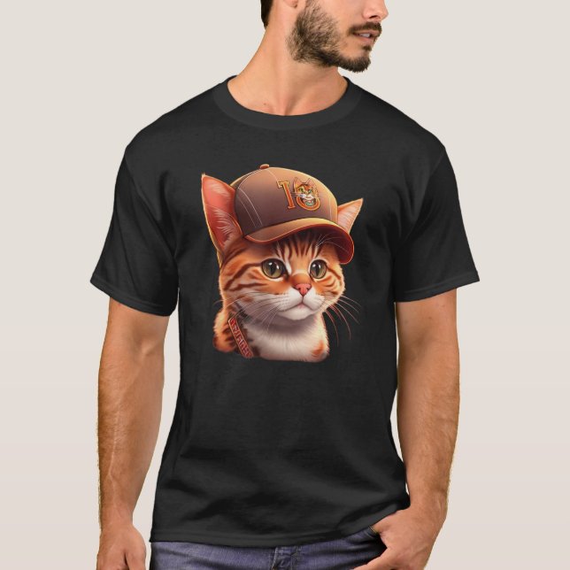 Camiseta Cute Baseball Cap Wearing Cat (Anverso)