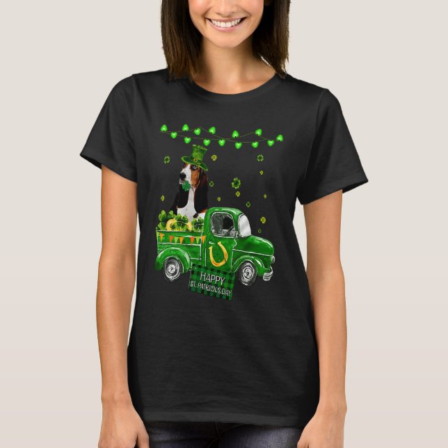 Camiseta Cute Basset Hound Leprechaun Hat Truck Shamrock St (Anverso)