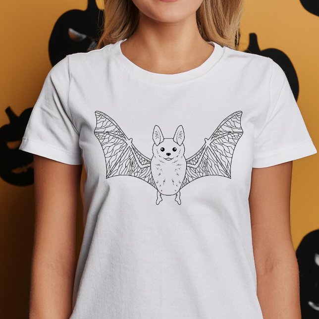 Camiseta Cute Bat Minimal Line Art Halloween (Disclaimer: This image is a digital mockup.)