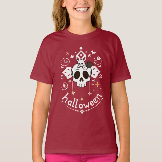 Camiseta Cute Bat & Skull Halloween Vibes  (Anverso)