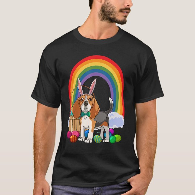 Camiseta Cute Beagle Bunny Dog Happy Easter Eggs (Anverso)
