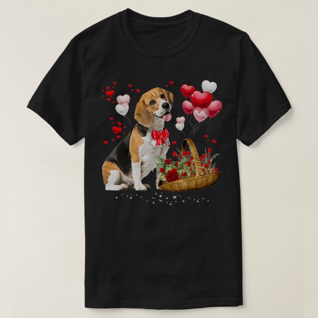 Camiseta Cute Beagle Dog Balón Día de San Valentín Valen (Diseño del anverso)