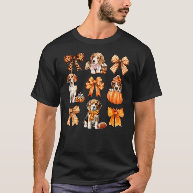 Camiseta Cute Beagle Dog Lovers Coquette Bows Pumpkin Autum (Anverso)