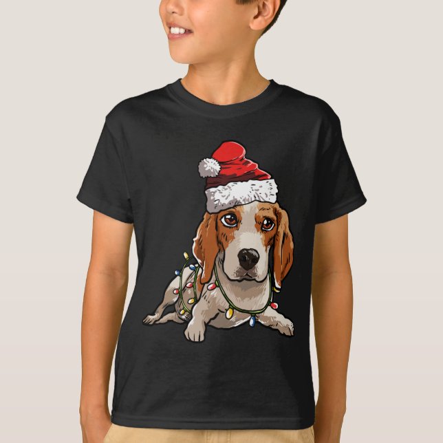 Camiseta Cute Beagle Santa Christmas Tree Enfoca Navidad (Anverso)