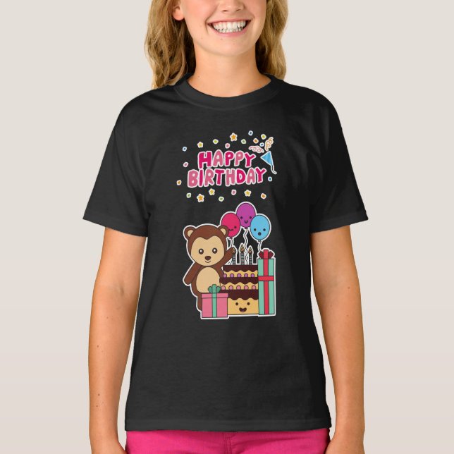 Camiseta Cute Bear Birthday Celebration - Adorable Cartoon  (Anverso)