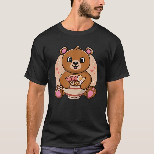 Camiseta Cute Bear Eating Ramen Noodles For Men Women Boys (Anverso)