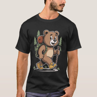 Camiseta Cute Bear Hiking Adventure Backpack Forest Animal 