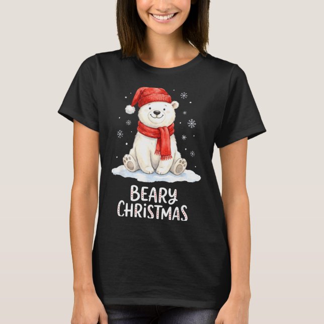 Camiseta Cute Beary Christmas Lar Watercolor Xmas Holiday  (Anverso)