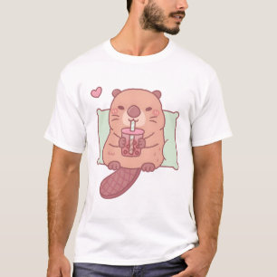 Camiseta Cute Beaver Chillando Con Té De Burbuja
