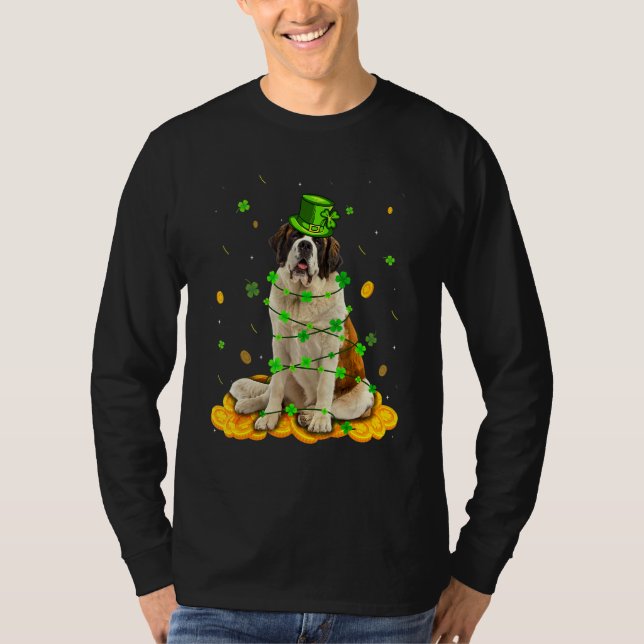 Camiseta Cute Bernard Dog St Patricks Day Shamrock irlandés (Anverso)