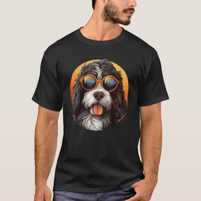 Camiseta Cute Bernedoodle With Sunglasses Colorful Graphic  (Anverso)