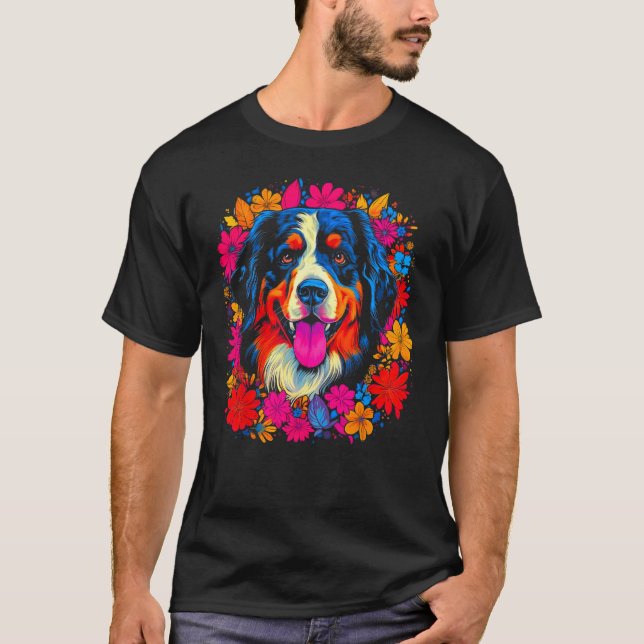 Camiseta Cute Bernese Mountain Dog Flowers (Anverso)