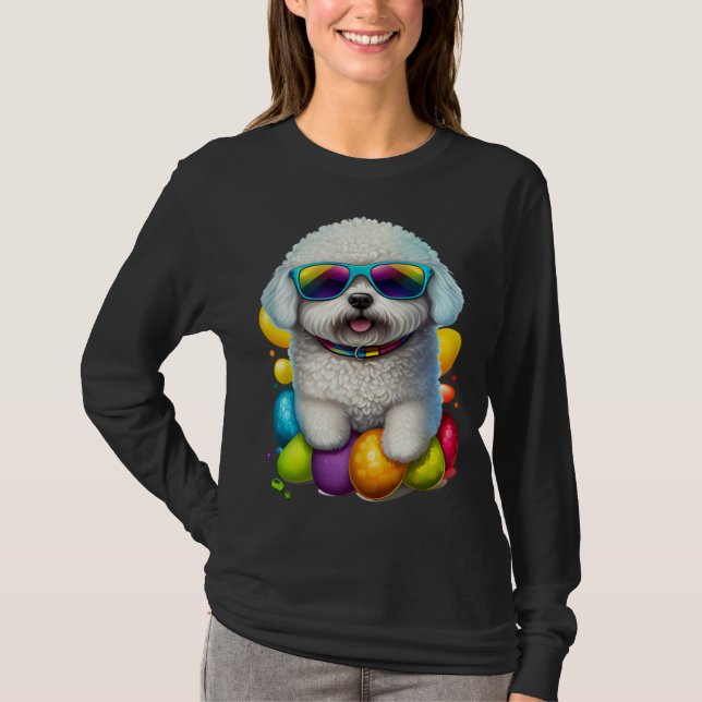 Camiseta Cute Bichon Frise Easter Eggs Dog Costume Womens M (Anverso)