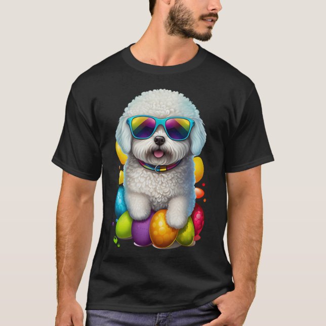 Camiseta Cute Bichon Frise Easter Huevos Perro Costume Muje (Anverso)