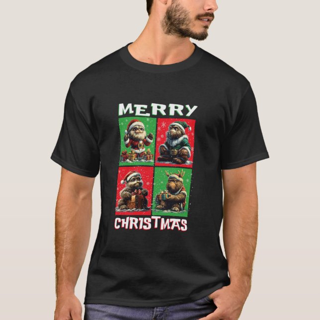 Camiseta Cute Bigfoot Santa Animals Amo Feliz Navidad T (Anverso)