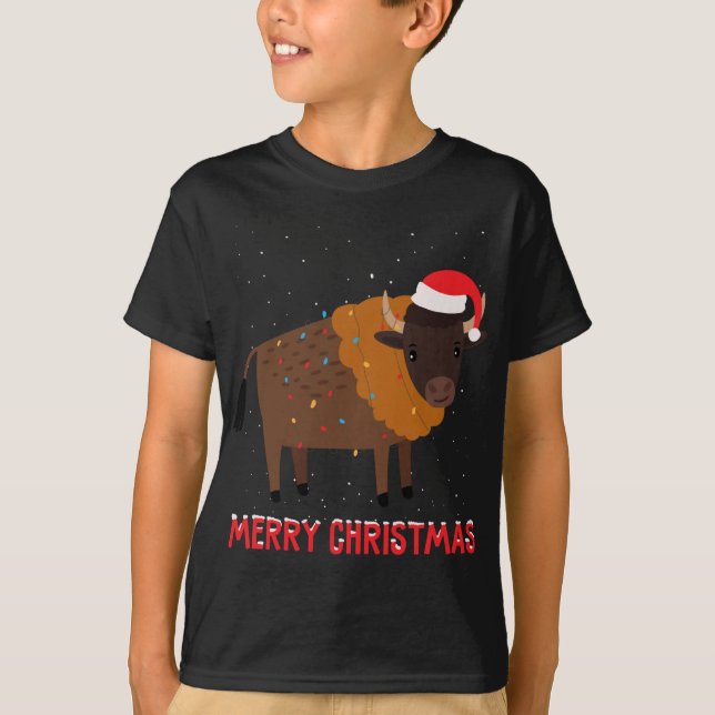 Camiseta Cute bison Christmas Tree Enfoca Navidad Holidays (Anverso)