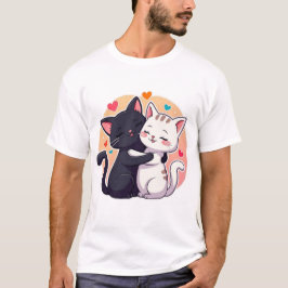 Camiseta Cute Black and White Cat Hug Love Hearts T-Shirt