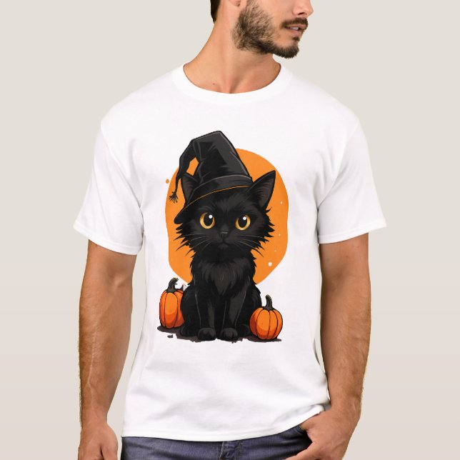 Camiseta Cute Black Cat Cartoon T-Shirt | Funny Gift for Ca (Anverso)