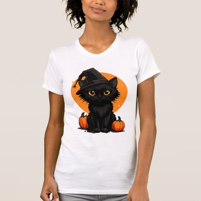 Camiseta Cute Black Cat Cartoon T-Shirt | Funny Gift for Ca (Anverso)