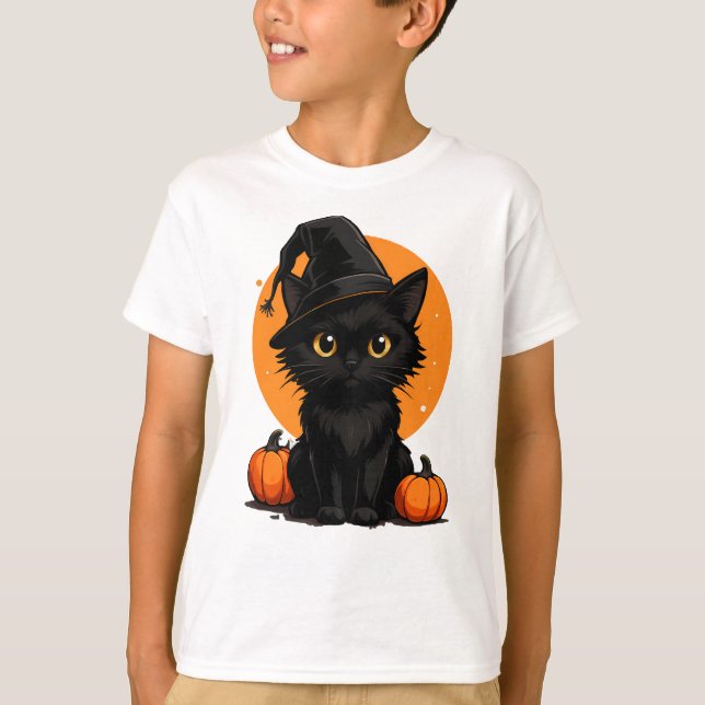 Camiseta Cute Black Cat Cartoon T-Shirt | Funny Gift for Ca (Anverso)