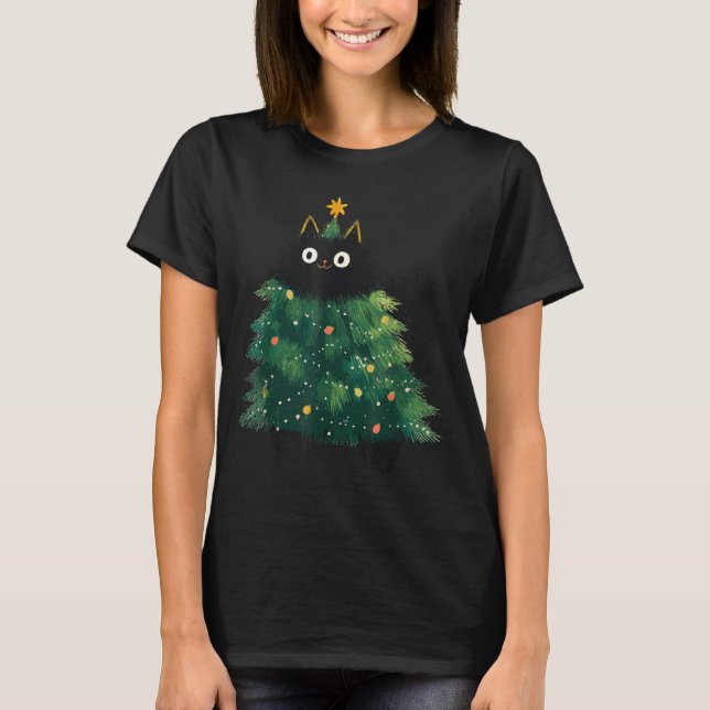 Camiseta Cute Black Cat Christmas Tree Funny Kitten Lover X (Anverso)