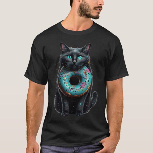 Camiseta Cute Black Cat Donut Graphic Tees Men Women Boys G (Anverso)