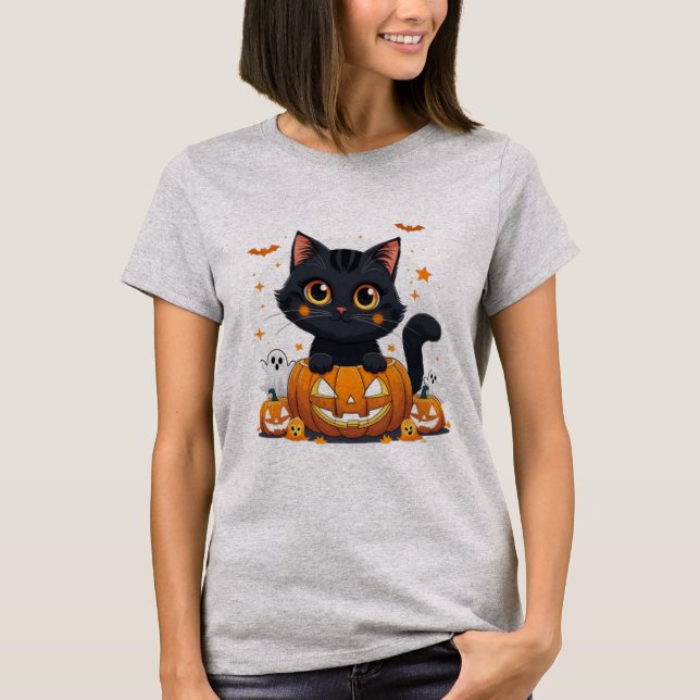 Camiseta Cute Black Cat Halloween | Kawaii (Anverso)
