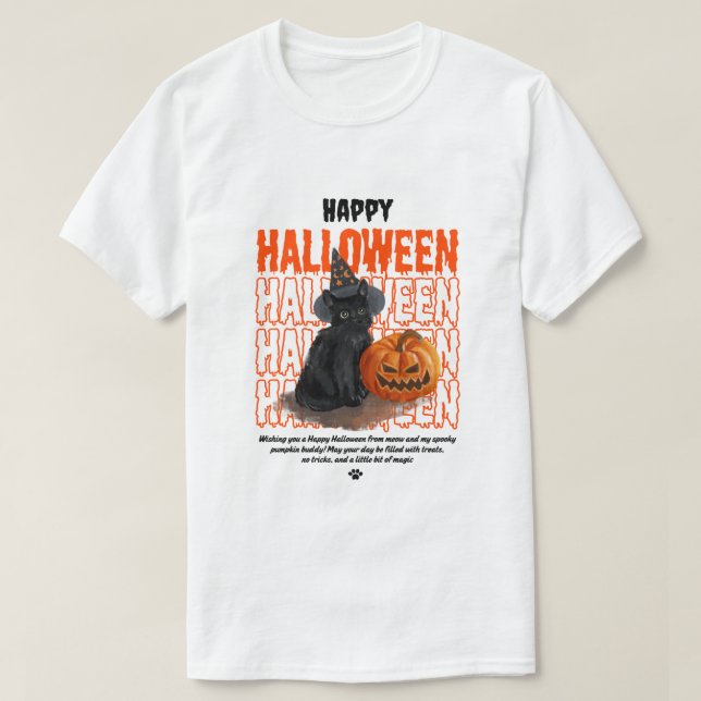 Camiseta Cute Black Cat Halloween T-Shirt – Spooky Pumpkin  (Diseño del anverso)