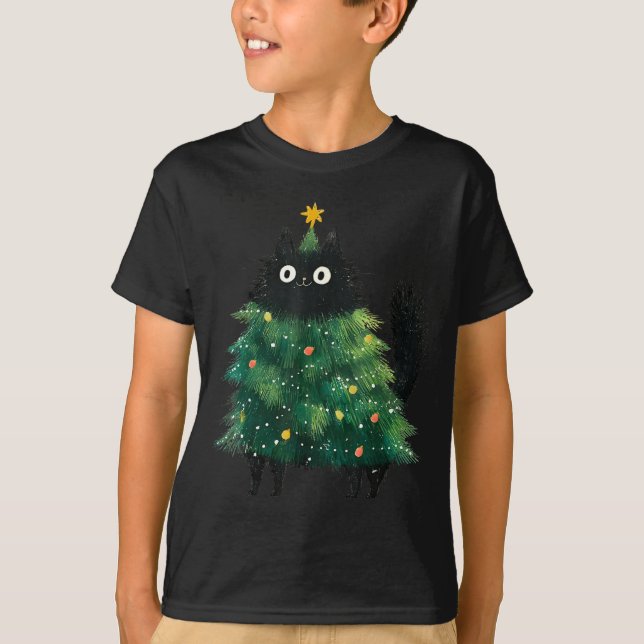 Camiseta Cute Black Cat In Christmas Tree Cat Lover Holiday (Anverso)