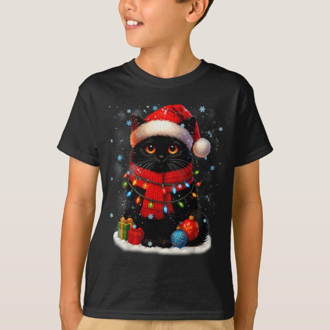 Camiseta Cute Black Cat Santasnowflake Christmas Xmas Women (Anverso)