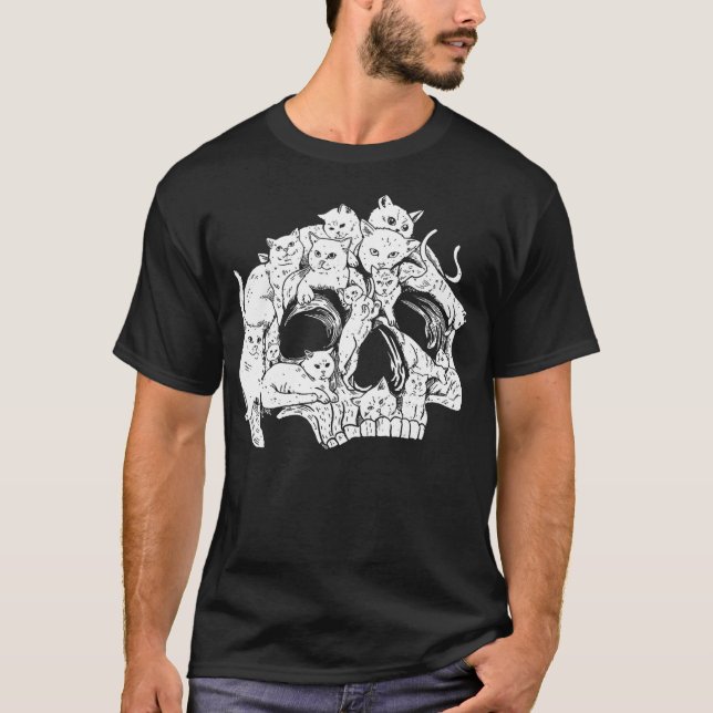 Camiseta Cute Black Cat Skull Kitty Skeleton Scary Hallowee (Anverso)