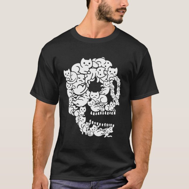 Camiseta Cute Black Cat Skull Kitty Skeleton Scary Hallowee (Anverso)