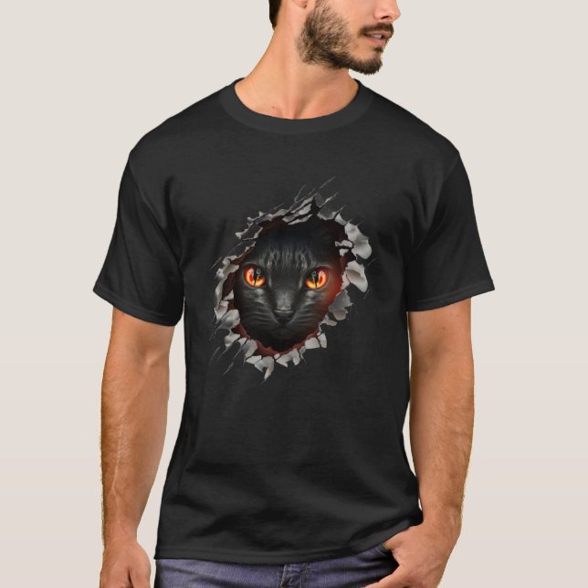 Camiseta Cute Black Cat Torn Hole (Anverso)