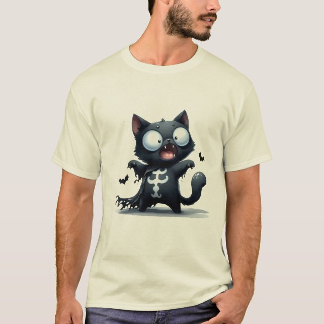 Camiseta Cute Black Cat Vampire Bat Halloween Sticker ✨🐾🧛 (Anverso)