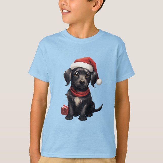 Camiseta Cute Black Dog at Christmas (Anverso)