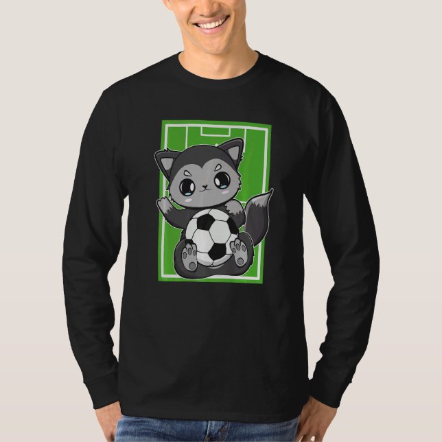 Camiseta Cute Black Fox With Soccer Plays Football Team Spo (Anverso)