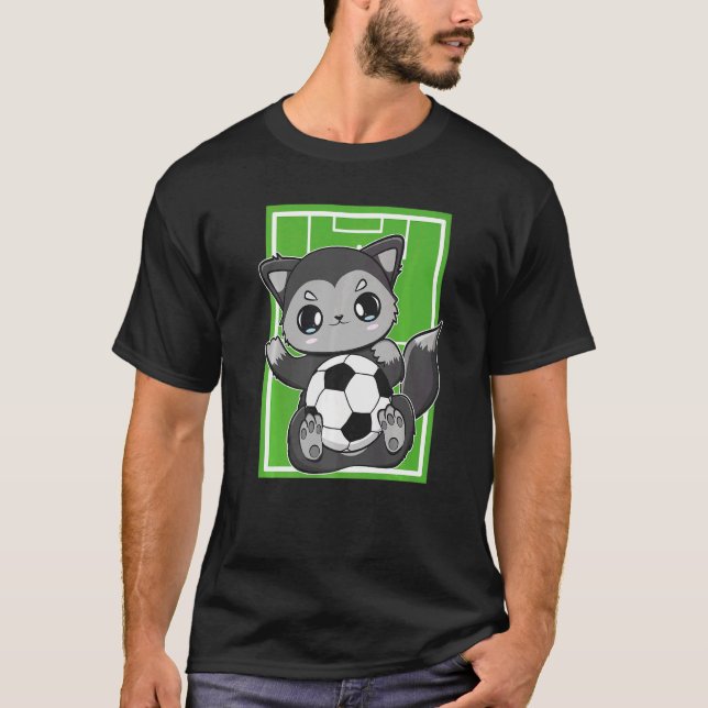 Camiseta Cute Black Fox With Soccer Plays Football Team Spo (Anverso)