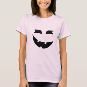 Camiseta Cute Black Halloween Jack-O-Lantern con pestañas