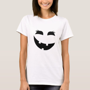 Camiseta Cute Black Halloween Jack-O-Lantern con pestañas
