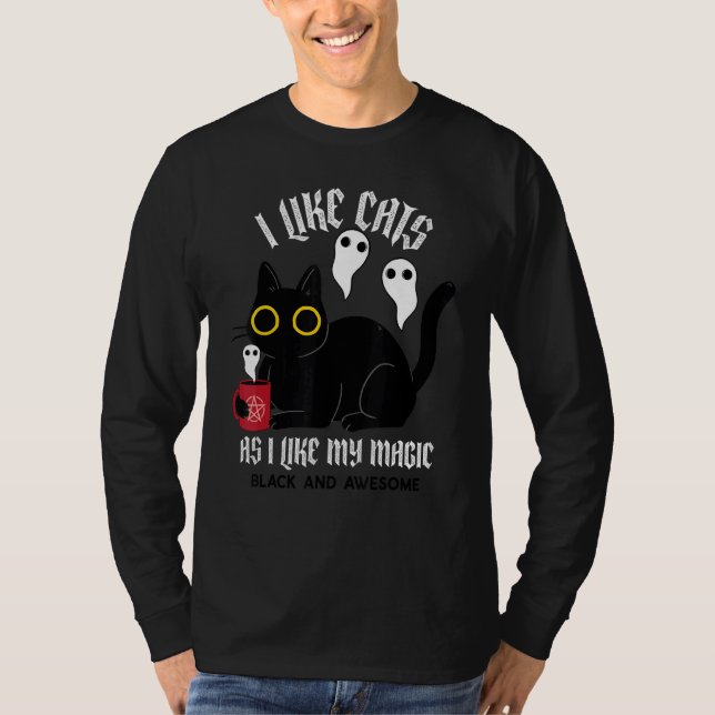 Camiseta Cute Black Kitty Witchen Con Ghosts Black Magic (Anverso)