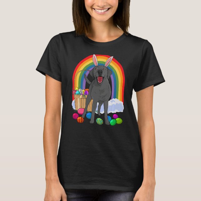 Camiseta Cute Black Lab Bunny Labrador Happy Easter Eggs   (Anverso)