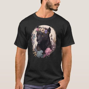 Camiseta Cute Black Leopardo Watercolor Flor Crown Boho Ae