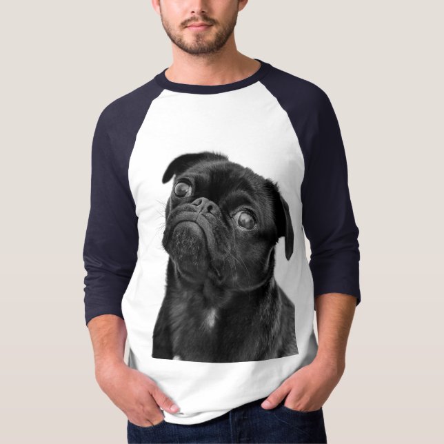 Camiseta Cute Black Pug Mens NB/W 3/4 Sleeve Raglan T-Shirt (Anverso)