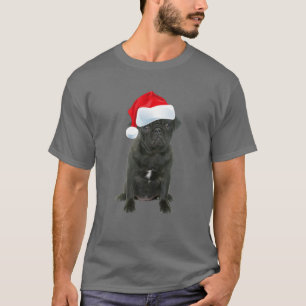 Camiseta Cute Black Pug Santa Hat Funny Matching Christmas