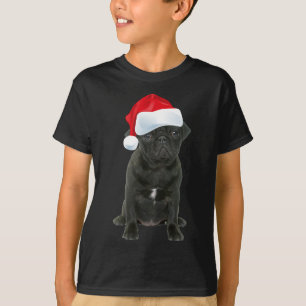 Camiseta Cute Black Pug Santa Hat graciosos Navidades coinc