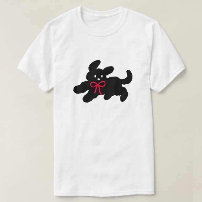 Camiseta Cute Black Puppy with Red Bow Coquette Aesthetic (Diseño del anverso)