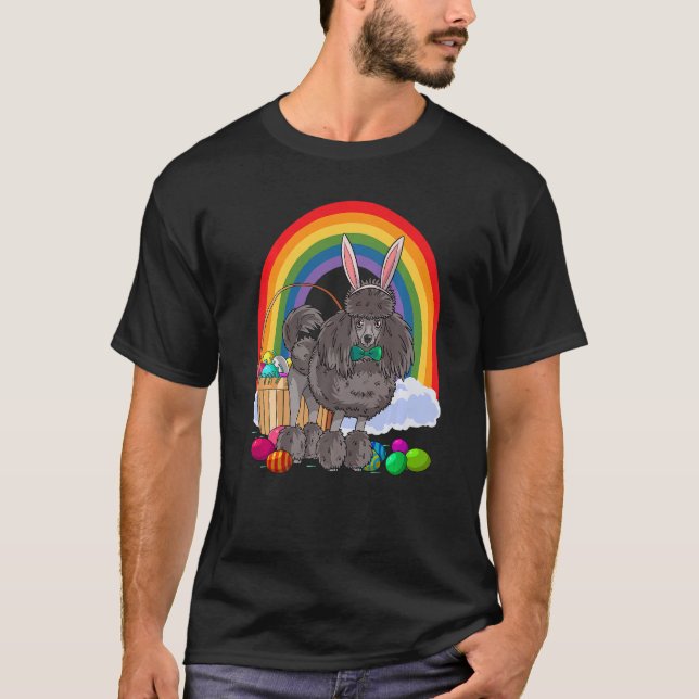 Camiseta Cute Black Standard Poodle Easter Eggys Bunny Dog (Anverso)