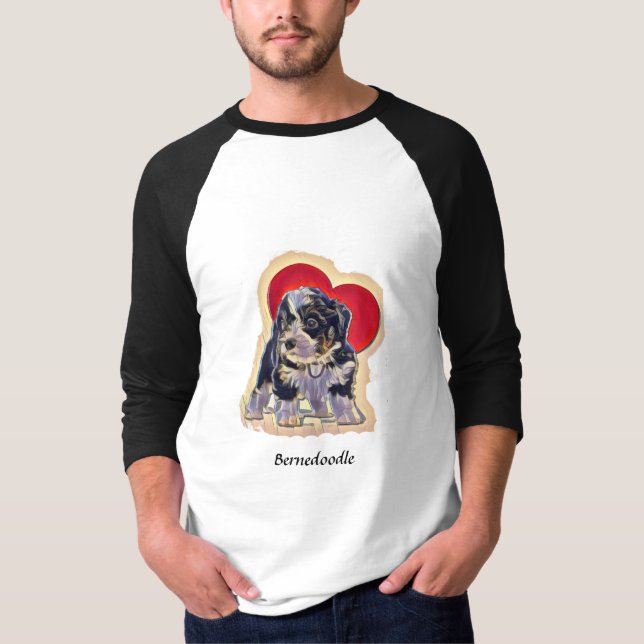 Camiseta Cute Black Tan PopArt Bernedoodle Digital Heart (Anverso)