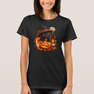 Camiseta Cute Black Witch Cat on Pumpkin
